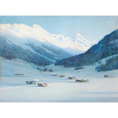 Davos in Winter looking towards Glaris, Engadine, Switzerland.